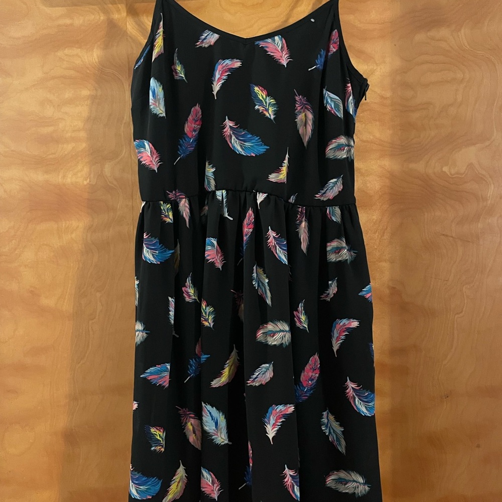Xhilaration Small Black Dress with Vibrant Feather Design